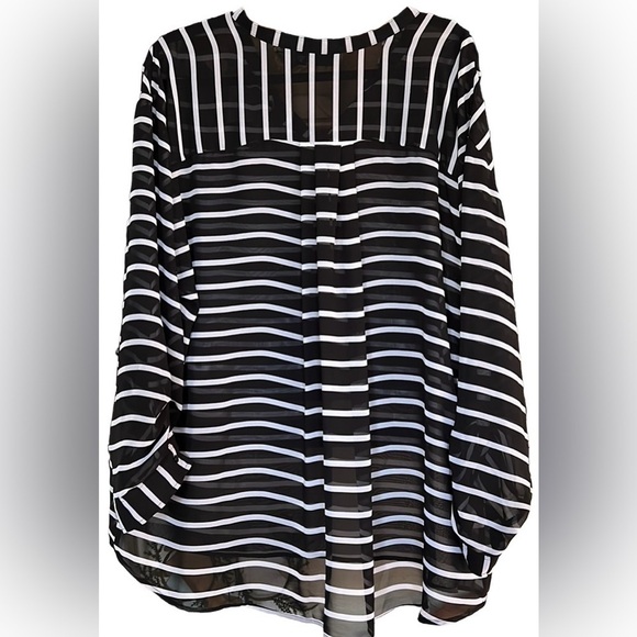 A.N.A. A New Approach Black/White Striped Sheer 1/4 Button Up Tunic, Sz 3X, EUC. - Picture 10 of 10